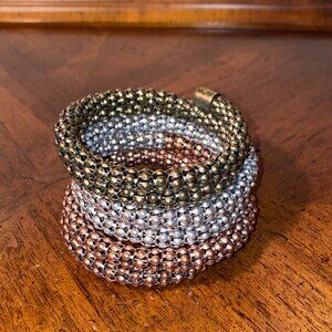 Great Condition Color-blocked gold, silver and rose gold snake bracelet